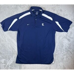 Nike Polo Shirt Mens 2XL Blue White Rice University Swoosh Athletic Golf Fit Dry